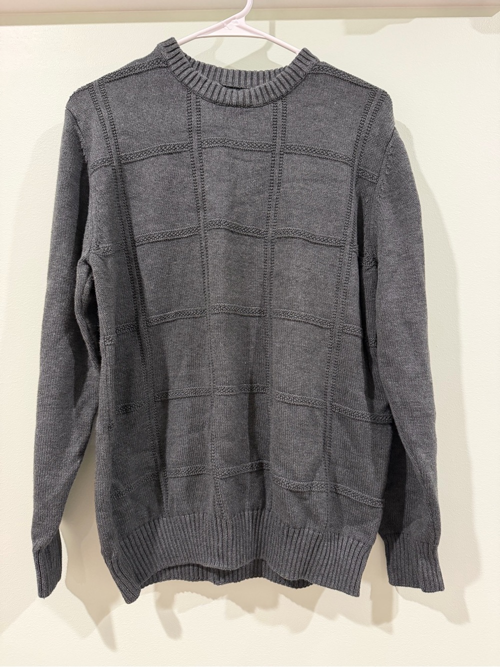 Haggar Charcoal Grid-Textured Crewneck Sweater